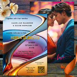 モダン抽象芸術アカラフルート写結婚真 招待状