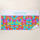 モダン抽象芸術アカラフルート名10代おもしろい ビーチタオル (正面)