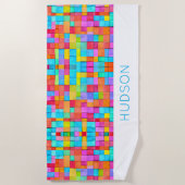 モダン抽象芸術アカラフルート名10代おもしろい ビーチタオル (正面)