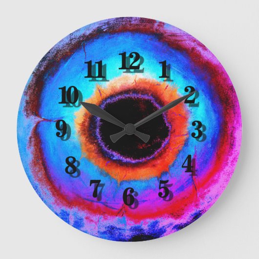 モダン抽象芸術アクアコンテンポラリーブルーブラックホール ラージ壁時計 (正面)