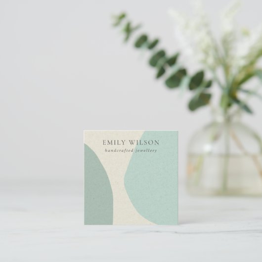 モダン抽象芸術アクアブルー空白のジュエリー表示 スクエア名刺 (スタンド正面)