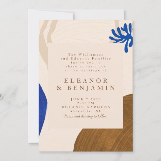 モダン抽象芸術アユニークート砂とブ結婚ルー 招待状 (正面)