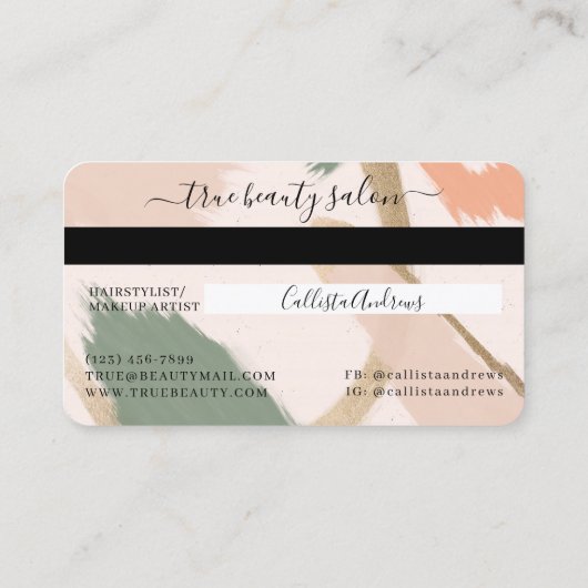 モダン抽象芸術アース金ゴールドアートクレジットカード 名刺 (裏面)