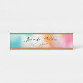 モダン抽象芸術アートの手書きスカラフルクリプトバラ金ゴールド デスクネームプレート (正面)