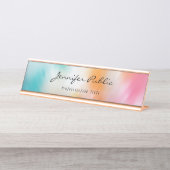 モダン抽象芸術アートの手書きスカラフルクリプトバラ金ゴールド デスクネームプレート (正面)