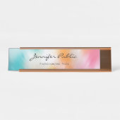 モダン抽象芸術アートの手書きスカラフルクリプトバラ金ゴールド デスクネームプレート (正面)