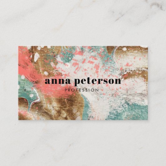 モダン抽象芸術アートコーラルブルーホワイト 名刺 (正面)