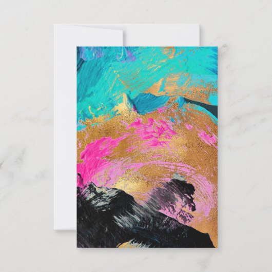 モダン抽象芸術アートピンクティール（緑がかった色）金ゴールドブライダルシャワー 招待状 (裏面)