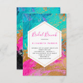 モダン抽象芸術アートピンクティール(緑がかった色)金ゴールドブライダルシャワー 招待状 (正面/裏面)