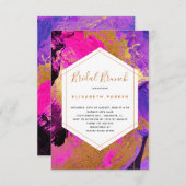 モダン抽象芸術アートピンクパープル金ゴールドブライダルシャワー 招待状 (正面/裏面)