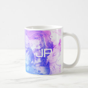 モダン抽象芸術アートブルーパープルテンプレートモノグラム コーヒーマグカップ