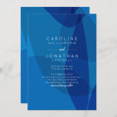 モダン抽象芸術アートユニークインブルー結婚シック 招待状 (正面/裏面)