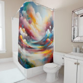 モダン抽象芸術アートランドスケープ赤ブルーグリーン シャワーカーテン (インサイチュ)