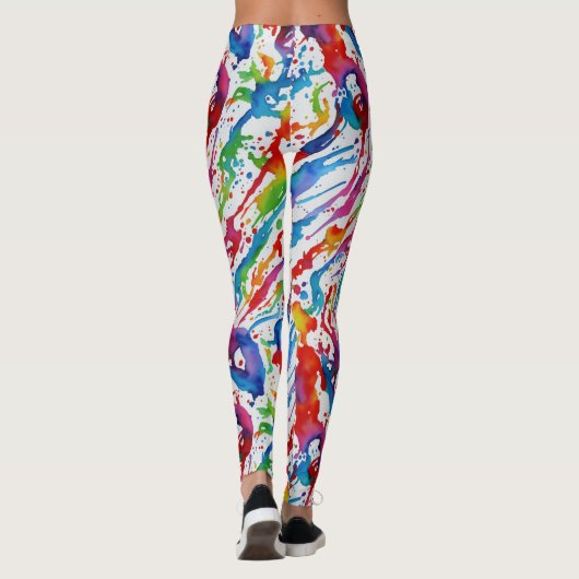 モダン抽象芸術アートレインボーカラー絵を描（ばちゃばちゃ）跳ねる レギンス (裏面)