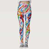 モダン抽象芸術アートレインボーカラー絵を描（ばちゃばちゃ）跳ねる レギンス (正面)