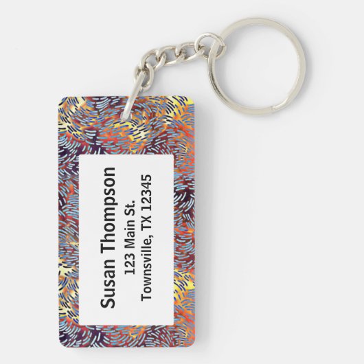 モダン抽象芸術アートレッドイエローブラック キーホルダー (裏面)