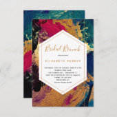 モダン抽象芸術アートレッドブルー金ゴールドブライダルシャワー 招待状 (正面/裏面)