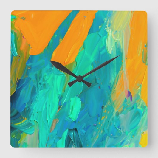 モダン抽象芸術アートワーク スクエア壁時計 (正面)