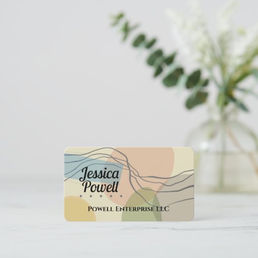 モダン抽象芸術アート図形と線のソフトカラー 名刺 (スタンド正面)