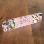 モダン抽象芸術アート水彩フローラパーソナライズされた デスクネームプレート (側面)