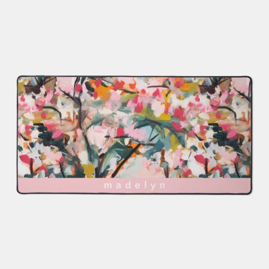 モダン抽象芸術アート水彩フローラパーソナライズされた デスクマット (正面)