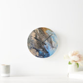 モダン抽象芸術アート金ゴールドブルーホワイト&クリーム ラウンド壁時計 (ホーム)