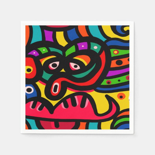 モダン抽象芸術アート顔 スタンダードカクテルナプキン (正面)
