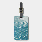 モダン抽象芸術アート「波」デザインイン青グラデーション ラゲッジタグ (正面縦)
