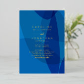 モダン抽象芸術アーユニークトブルー結婚シック金ゴールド 箔招待状 (立ち正面)