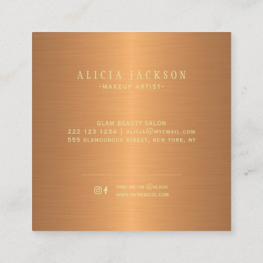 モダン抽象芸術ア絵を描ート銅金ゴールドモノグラム スクエア名刺 (裏面)