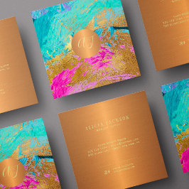 モダン抽象芸術ア絵を描ート銅金ゴールドモノグラム スクエア名刺