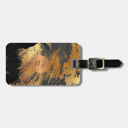 モダン抽象芸術ア絵を描ート銅金ゴールドモノグラム ラゲッジタグ (正面横)