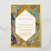 モダン抽象芸術ア絵画ートリッ結婚ク金ゴールド 箔招待状 (正面)