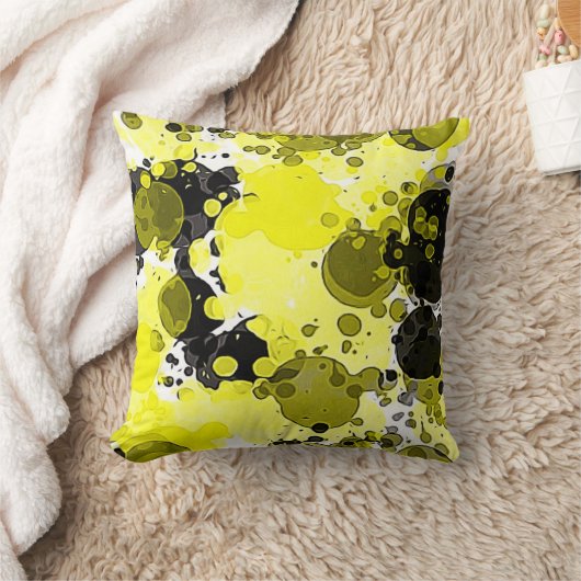 モダン抽象芸術イエローとブラックの絵を描（ばちゃばちゃ）跳ねる クッション (ブランケット)