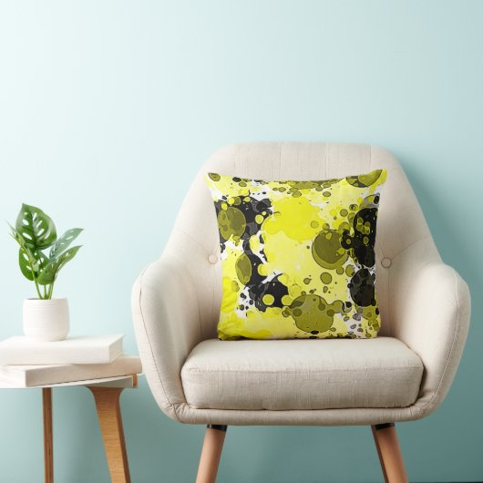 モダン抽象芸術イエローとブラックの絵を描(ばちゃばちゃ)跳ねる クッション (椅子)