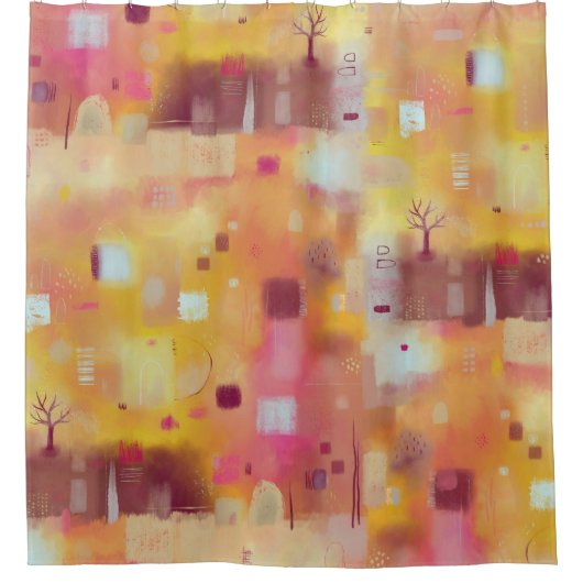 モダン抽象芸術イエローウォーターカラーアート シャワーカーテン (正面)