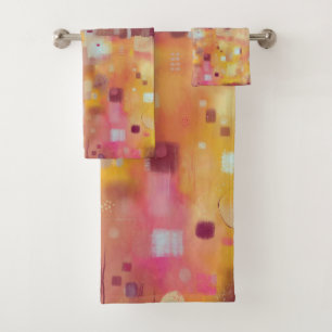 モダン抽象芸術イエローウォーターカラーアート バスタオルセット