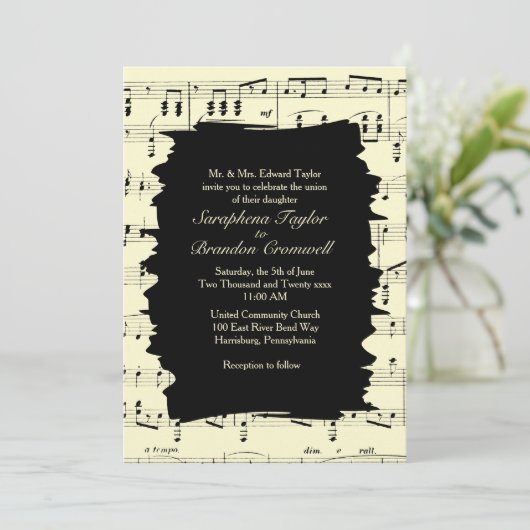 モダン抽象芸術イエローミュージックウェディング招待 招待状 (スタンド正面)