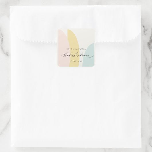 モダン抽象芸術イエロー赤面アクアブライダルシャワー スクエアシール (バッグ)