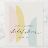 モダン抽象芸術イエロー赤面アクアブライダルシャワー ワインラベル (シングルラベル)