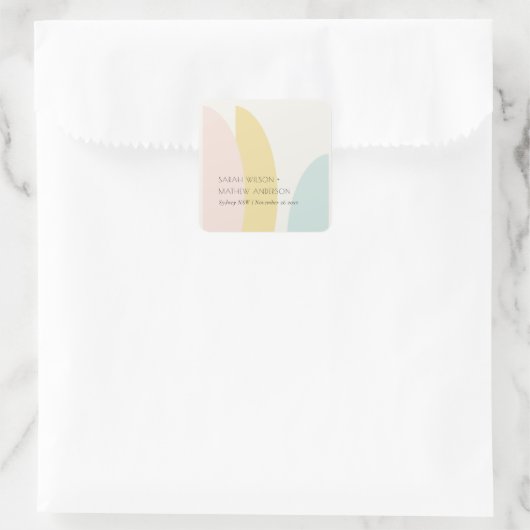 モダン抽象芸術イエロー赤面アクア結婚ブルー スクエアシール (バッグ)