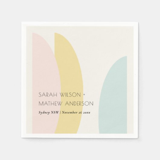 モダン抽象芸術イエロー赤面アクア結婚ブルー スタンダードカクテルナプキン (正面)