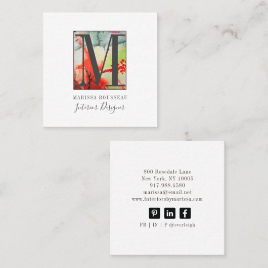 モダン抽象芸術インテリア設計者 スクエア名刺 (正面/裏面)