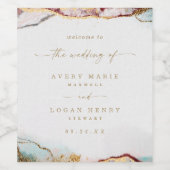 モダン抽象芸術ウォーター色ワインレッド&金ゴールド結婚ズ ワインラベル (シングルラベル)