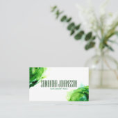 モダン抽象芸術エメラルドグリーンブラシストロークトレンディー 名刺 (スタンド正面)