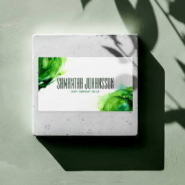 モダン抽象芸術エメラルドグリーンブラシストロークトレンディー 名刺