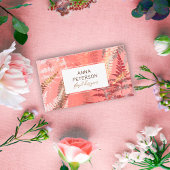 モダン抽象芸術エレガントコーラルピンクシダの葉 名刺