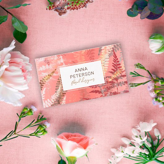 モダン抽象芸術エレガントコーラルピンクシダの葉 名刺