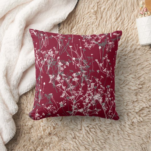 モダン抽象芸術エレガントワイルドフラワーブルゴーニュグレイ クッション (ブランケット)
