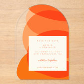 モダン抽象芸術オユニークレンジアーチ日付の保存 アクリル招待状 (正面)